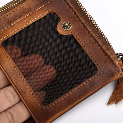 Billetera Retro de Cuero Genuino con Doble Cierre para Hombre - Image 5