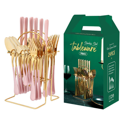 Juego de Cubiertos Dorados de Acero Inoxidable con Organizador - Servicio de Lujo - Image 9