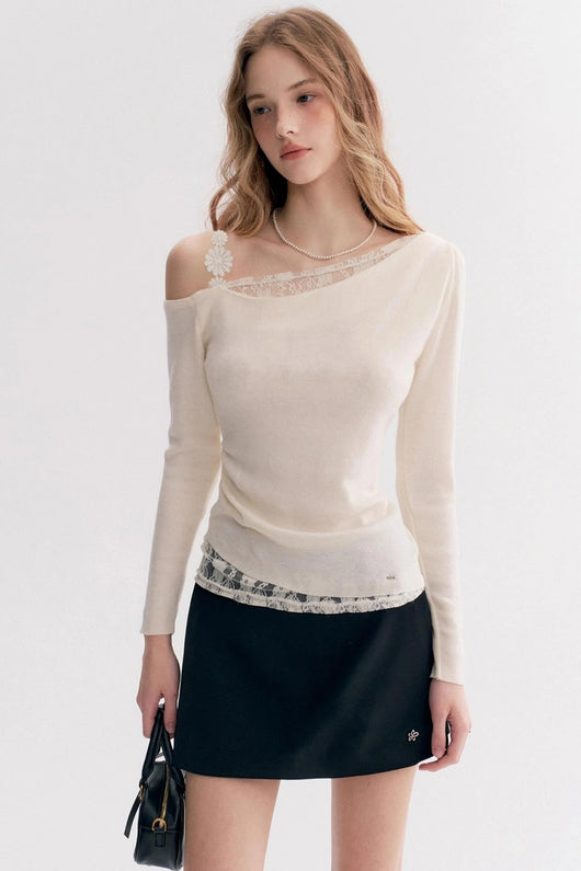 Blusa Elegante Fuera del Hombro con Encaje y Manga Larga - Image 7
