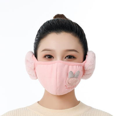 Brown winter mask with integrated faux fur earmuffs, featuring 'my girl' text and floral lace embroidery. - Image 11