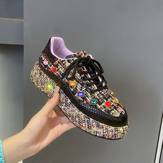 Mocasines Plataforma para Mujer con Tweed Colorido y Piedras - Zapatos Cómodos y Casuales - Image 24