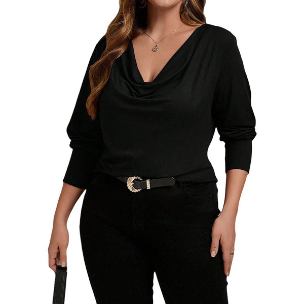 Blusa Interior Elegante Cuello Drapeado V-Neck Estilo Francés Negro - Image 6