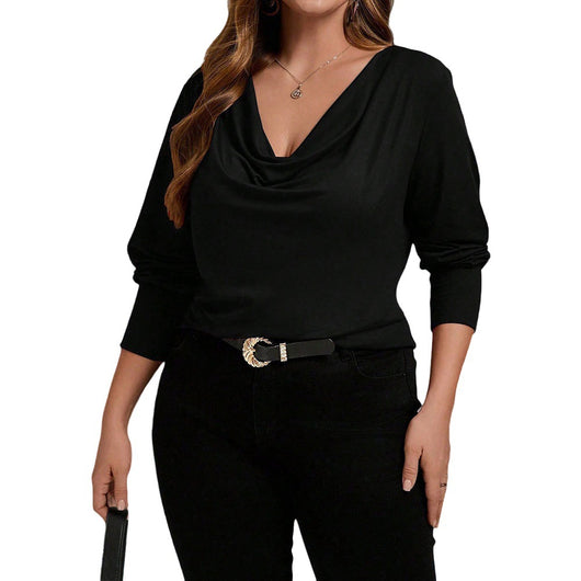 Blusa Interior Elegante Cuello Drapeado V-Neck Estilo Francés Negro - Image 6