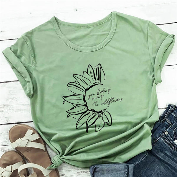 Playera Cuello Redondo Manga Corta - Perteneces a la Tribu de las Flores Silvestres