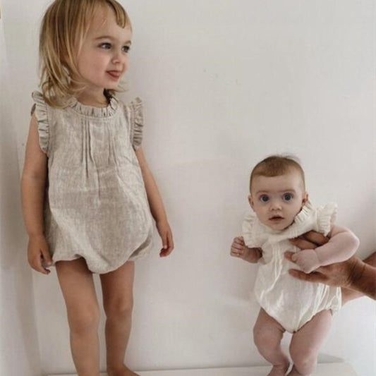 Vestido Lino Vegano sin Mangas con Cuello de Encaje