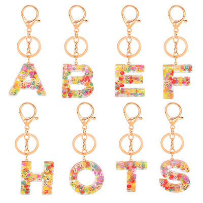 Llavero de Resina con Letras y Frutas - Diseño Europeo Moderno