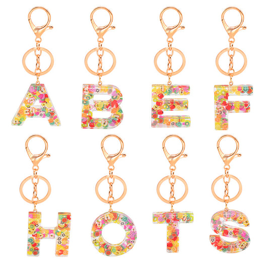 Llavero de Resina con Letras y Frutas - Diseño Europeo Moderno