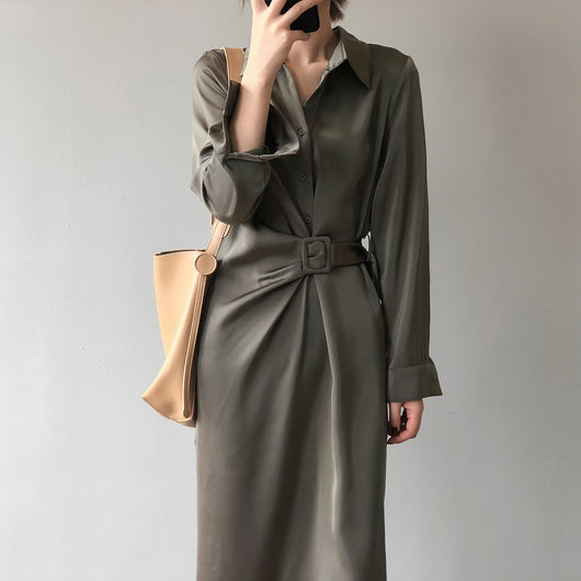 Vestido Camisero de Satén Estilo Coreano con Diseño Sofisticado - Image 3