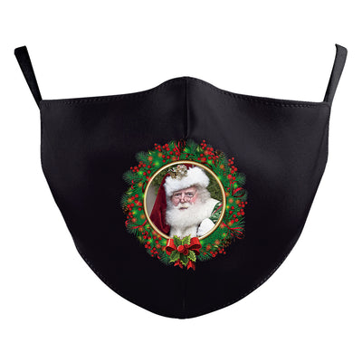 Black adult dust mask with a Christmas wreath design featuring Santa Claus in the center. - Image 18