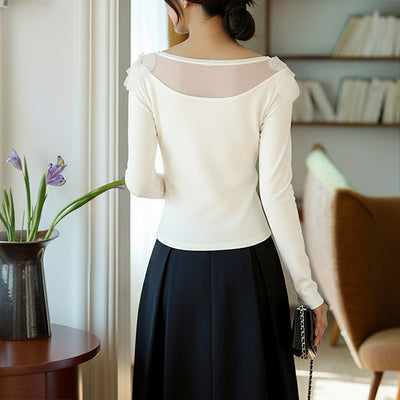 Blusa Elegante Slim Fit con Paneles de Malla Floral 3D - Image 4