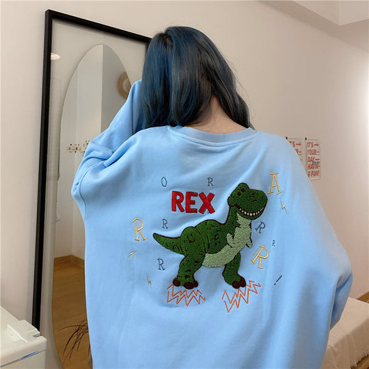 Suéter Holgado con Bordado de Dinosaurio para Mujer - Talla Grande - Image 6