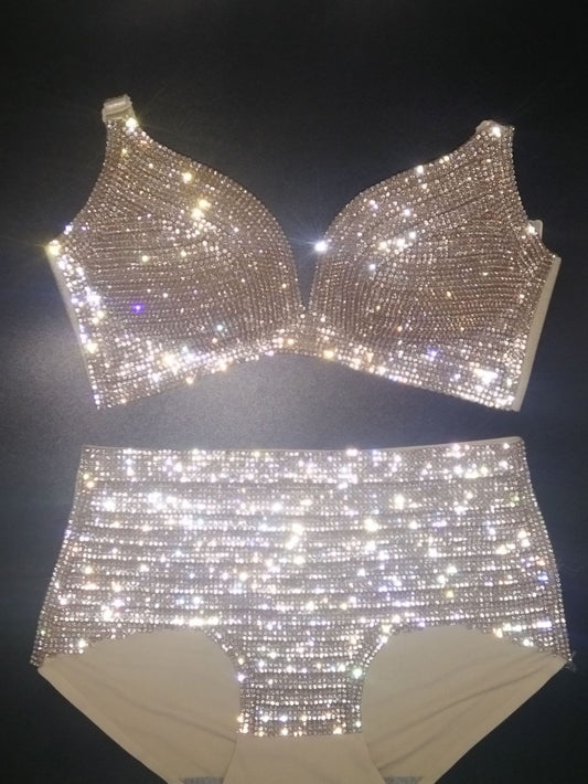 Sparkling stick-on crystal bikini set with a bra top and high-waisted bottoms, ideal for nightclubs or swimwear. - Image 2