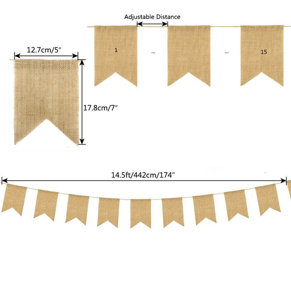 15 Piezas Banderín de Lino para Decoración de Bodas - Guirnalda de Tela Elegante