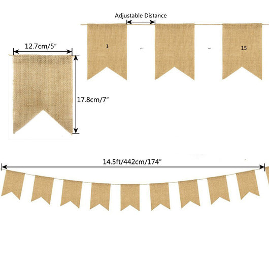 15 Piezas Banderín de Lino para Decoración de Bodas - Guirnalda de Tela Elegante - Image 2