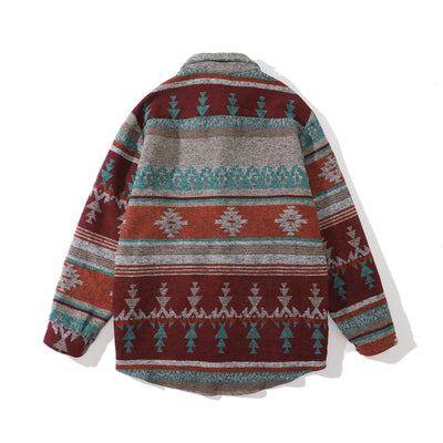 Camisa Étnica Suelta de Lana con Contraste de Colores para Hombre - Image 3