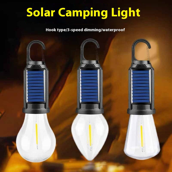Lámpara Solar de Camping con Gancho y Carga USB - Luz Tungsteno Portátil