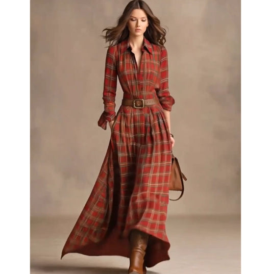 Vestido Camisero Elegante a Cuadros con Cuello Clásico - Image 5