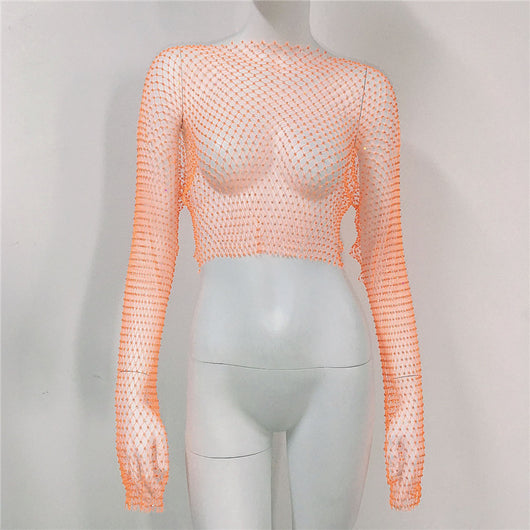 Blusa Transparente de Malla con Cuello Redondo y Manga Larga - Image 8