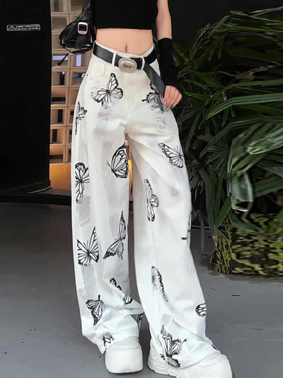 Pantalones Anchos Tie-Dye Mariposa Blanco para Mujer - Image 6