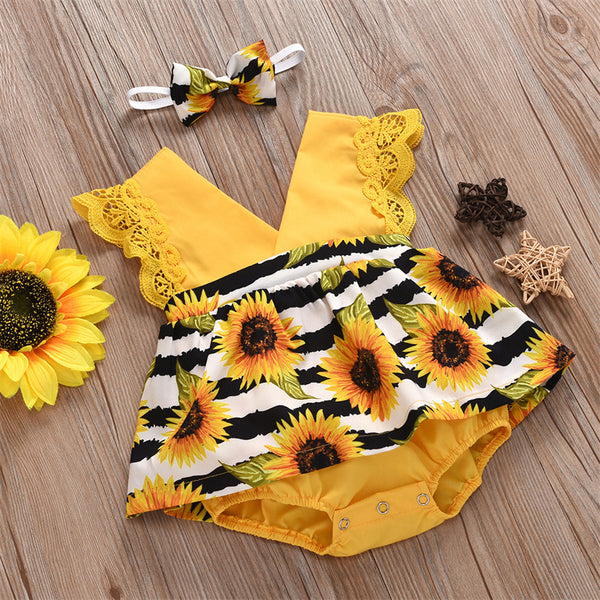 Enterizo de Verano para Bebé Niña con Encaje y Girasol