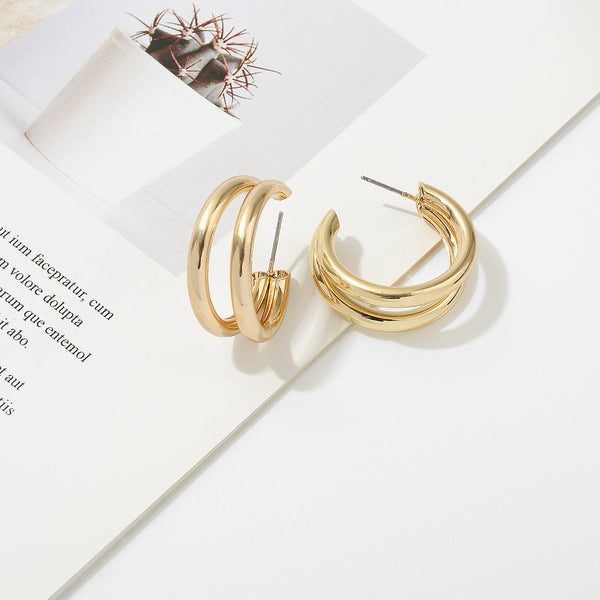 Aretes Dobles en Forma de C - Metal Elegante