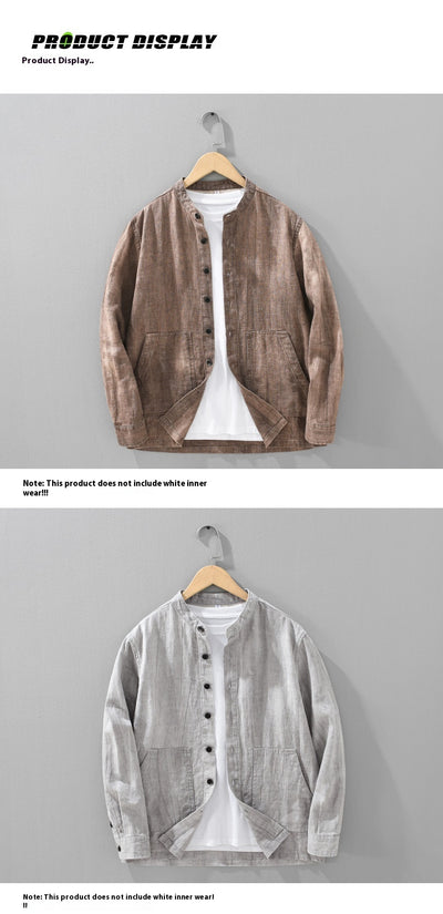 Camisa Retro de Lino con Cuello Mao para Hombre - Diseño Clásico Casual - Image 15