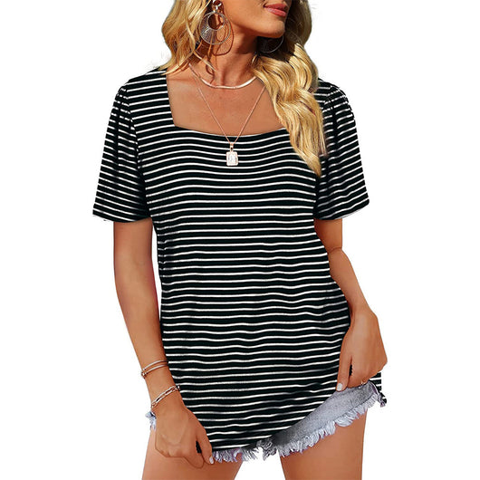 Camiseta de Cuello Cuadrado con Rayas Fruncidas para Mujer - Image 24