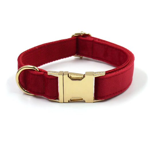 Collar y Correa para Mascotas en Terciopelo Rojo con Hebilla Dorada y Moño Navideño
