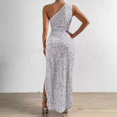 Vestido Elegante con Lentejuelas en Hombro y Abertura Frontal - Image 25