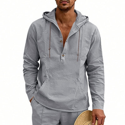 Camisa Hoody de Lino Transpirable para Hombre - Manga Larga Casual - Image 10
