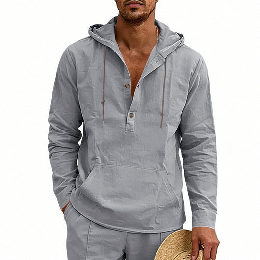 Camisa Hoody de Lino Transpirable para Hombre - Manga Larga Casual - Image 10