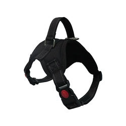 Blue and black pet harness with reflective stitching, a top handle, and red quick-release buckles. - Image 22