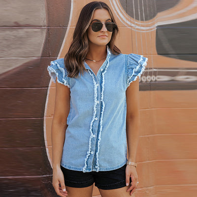 Camisa Casual de Manga Corta con Múltiples Hebillas