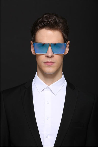 Silver-framed square polarized sunglasses with dark gray lenses and textured temples on a white background. - Image 34