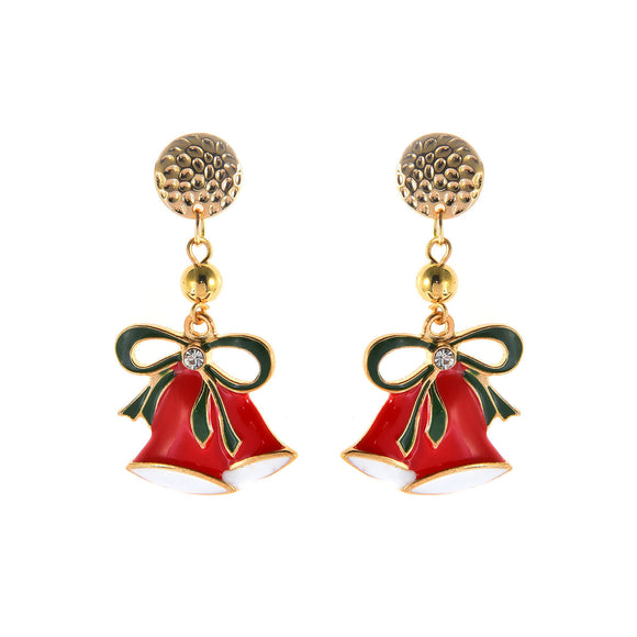 Aretes Navideños Campanas Doradas con Cristales Brillantes