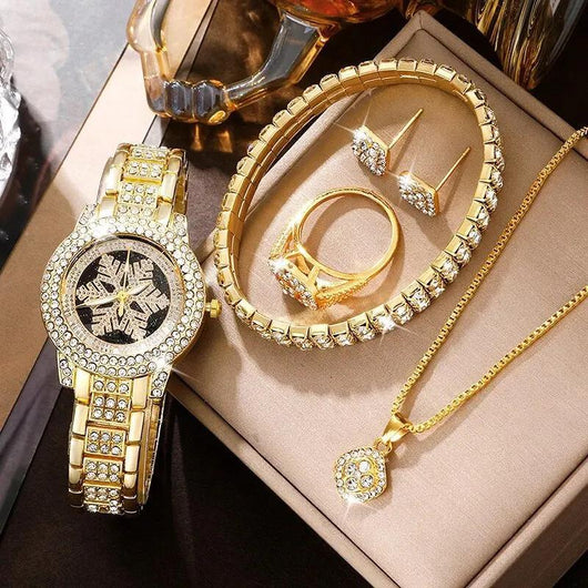 Reloj de Lujo con Patrón de Copo de Nieve y Juego de 5 Piezas en Strass - Image 8
