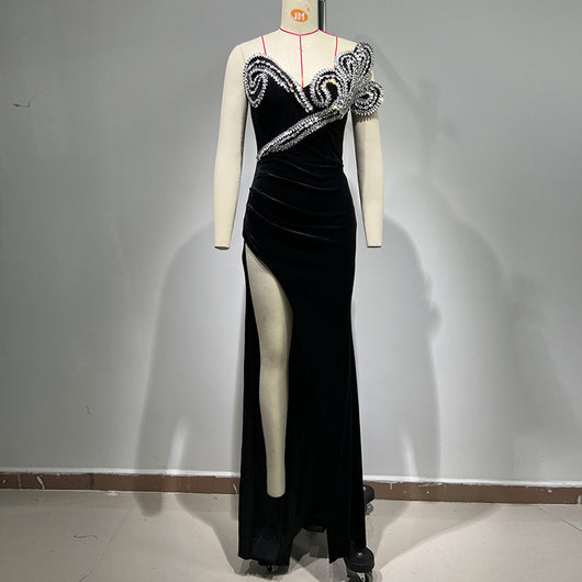 Vestido Elegante con Brillantes y Abertura Alta - Image 6