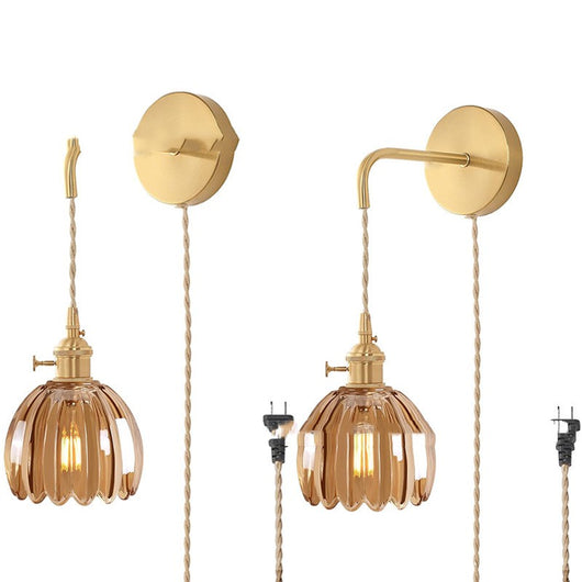 Lámpara Colgante Retro Japonesa Cobre y Vidrio Ámbar - Image 30