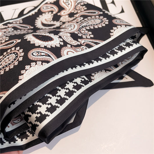 Bufanda Larga Delgada con Diseño Pata de Gallo Doble Capa de Seda Imitada para Mujer - Image 52