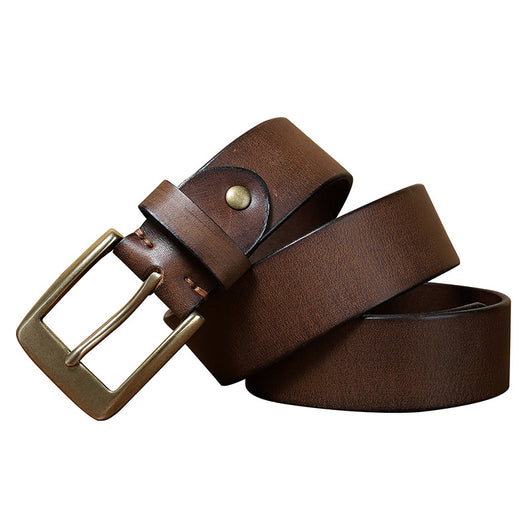Cinturón de Cuero Genuino para Hombre con Hebilla Retro de Cobre Puro Artesanal - Image 9