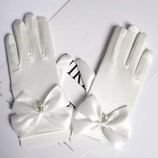 Guantes de Satén para Novia con Moño y Perlas Colgantes Estilo Princesa - Image 6
