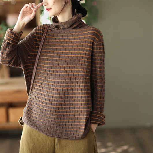 Blusa Cuello Alto Texturizada Retro para Mujer - Otoño Invierno - Image 5