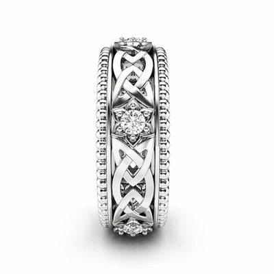 Anillo de Boda Hueco con Diamante Blanco Chapado en Oro 14K - Image 18
