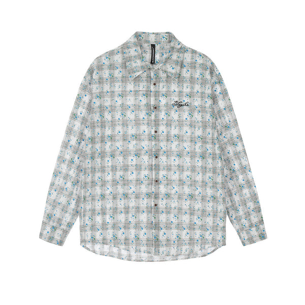 Camisa Suelta Estampado Floral y Cuadros para Hombre