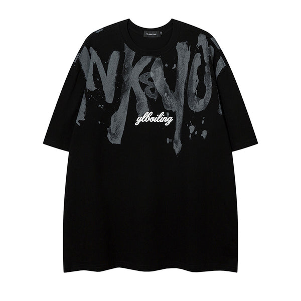 Camiseta Hombre Estilo Retro Americano con Estampado Graffiti