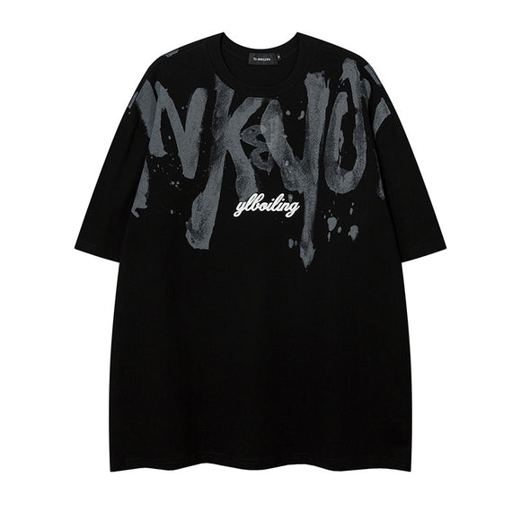 Camiseta Hombre Estilo Retro Americano con Estampado Graffiti