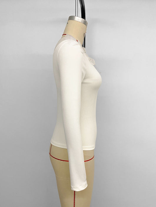 Blusa Elegante Slim Fit con Paneles de Malla Floral 3D - Image 10