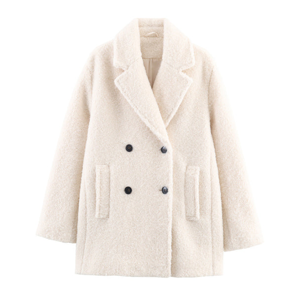 Abrigo Boucle Suelto Doble Botonadura Largo Otoño Invierno