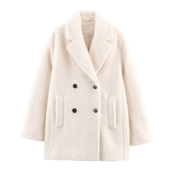 Abrigo Boucle Suelto Doble Botonadura Largo Otoño Invierno