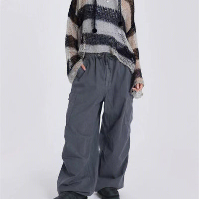 Overol Gris Holgado Retro Casual de Pierna Ancha